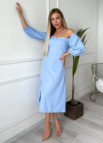 Голубое повседневный, праздничный платье меди с рукавом фонарик 3/4 Україна