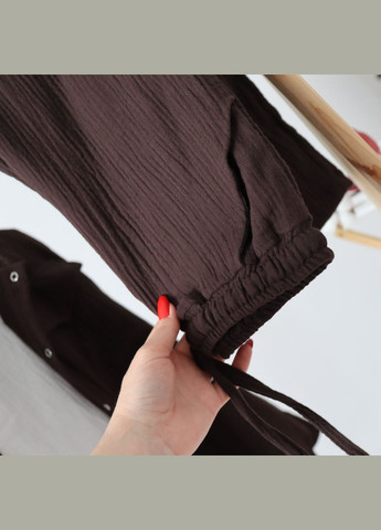 Темно-коричневый летний детский муслиновый шоколадний комплект унисекс штани палаццо+рубашка+футболка mrou No Brand