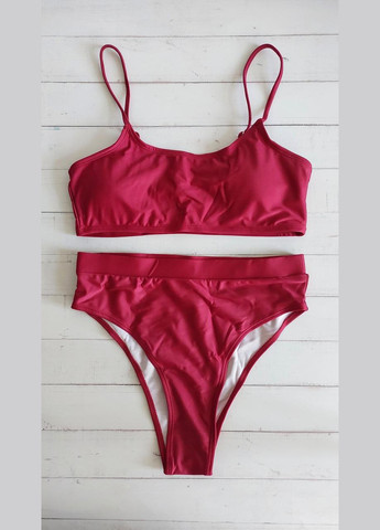 Бордовый демисезонный женский купальник с завышенной талией (арт.60218) No Brand