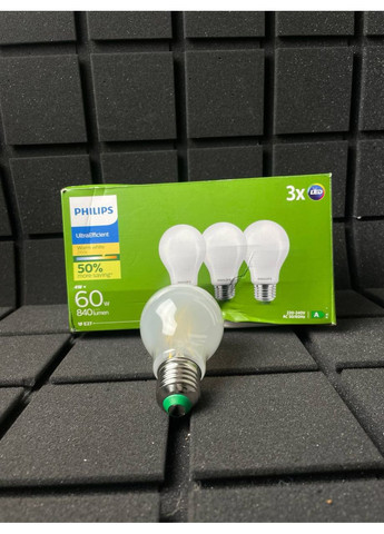 LED лампа E27 потужністю 4W 2700K, тепле світло, матова, комплект 2 шт, енергоефективна, довговічна Philips (372154188)