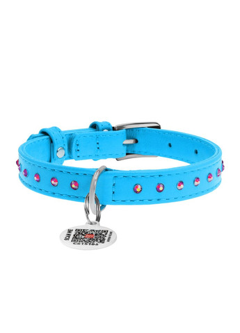 Нашийник для собак шкіряний Glamour з клейовими стразами Ш 12 мм Дл 21-29 см Блакитний WAUDOG (322327978)