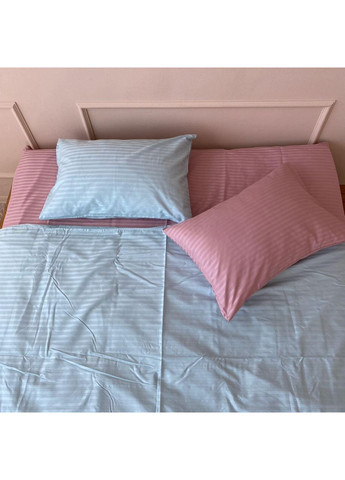 Постельное белье Пудра + лазурная страйп сатин PREMIUM Двуспальный размер, наволочки 70/70 No Brand (364217916)