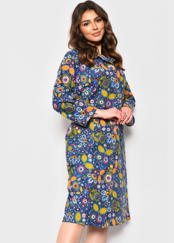 Халат женский байковый полубатальный темно-синього цвета с цветочным принтом Let's Shop (279724062)