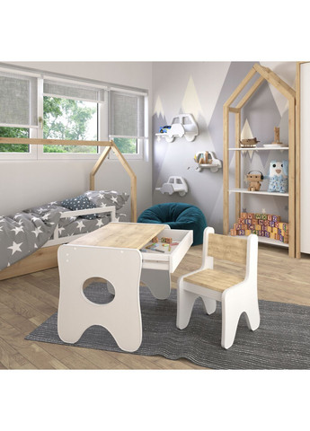 Комплект дитячих меблів столик та стільчик 70×45×51, стіл та стілець у дитячу білий з деревом No Brand (361259096)