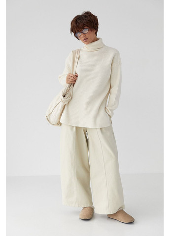 Вязаная туника в рубчик с высокой горловиной - молочный цвет Lurex (370602242)