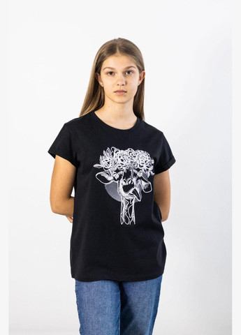Черная всесезон футболка женская базовая черная с вышивкой жираф mkмф701-1 52 Modna KAZKA