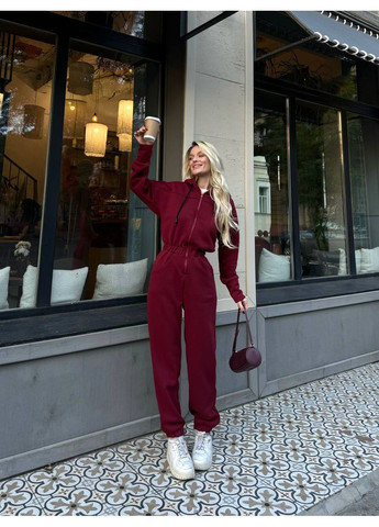 Женский комбинезон FINO Mode комбинезон-брюки бордовый спортивный, повседневный, кэжуал трехнитка