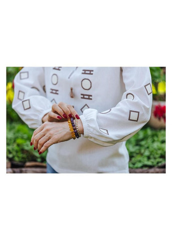 Молочная молочная блузка с геометрической вышивкой для женщин в спокойных бежево-коричневых тонах, l лен (301046917)