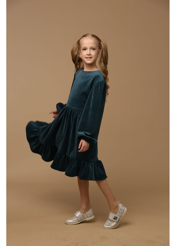 Темно-зелена святкова оксамитова сукня для дівчинки. (00150) темно-зелена. Odri (369608711)
