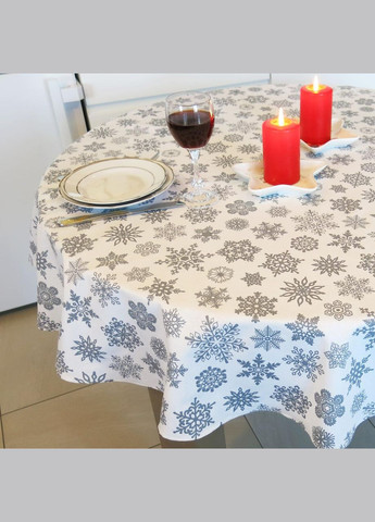 Новогодняя скатерть с водоотталкивающей пропиткой на овальный стол белая с снежинками 120х160 Maystat (305390883)