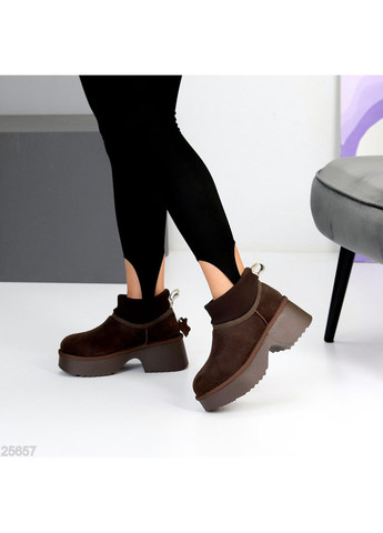 Угги Annika из натуральной замши и меха, шоколадные, зимние на платформе No Brand (364929574)