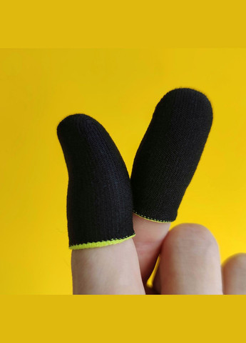 Ігрові напальчники 2 пари Black / чорні Fiber з жовтим манжетом для гри на телефоні смартфоні No Brand (344548236)