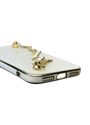 Чехол для телефона iPhone SE 2020 женский с ремешком и украшениями и золотой окантовкой на айфон се 2020 белый gs1 Apple (366019572)