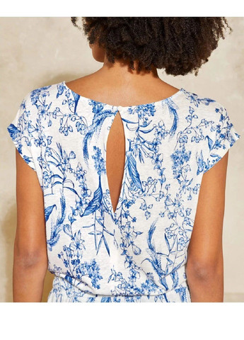 Женский льняной комбинезон Esmara комбинезон-брюки цветочный голубой кэжуал вискоза, лен