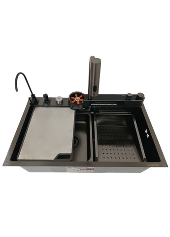 Мойка кухонная PVD черная Handmade "Водопад" (ДЕКОР) 75х45DF Valeso (365877908)