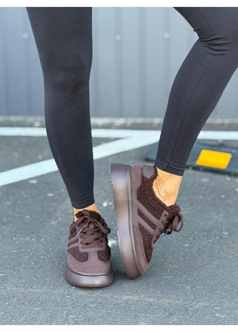 Женские кроссовки утеплённые натуральная замша шоколад холодная осень на зиму высокая подошва No Brand коричневые зима (366666073)