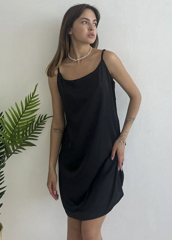 Чорна всесезон шовкова жіноча нічна сорочка VIDCHUY