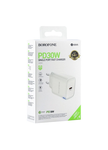 Мережевий Зарядний Пристрій BA84A 1USB-C PD/QC 30W Бiлий Borofone (370440129)