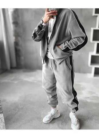 Сірий зимній чоловічий теплий костюм. турецький двосторонній фліс полар,туреччина,штани та кофта на блискавці Україна