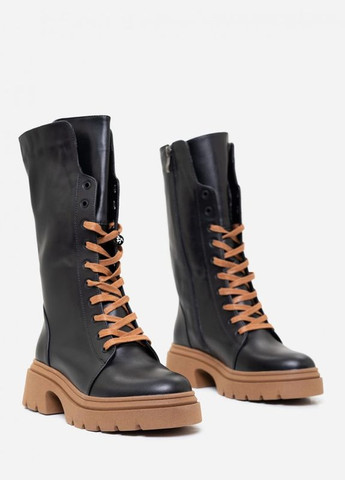 Чорно-коричневі високі черевики на хутрі ISSA PLUS (280939556)