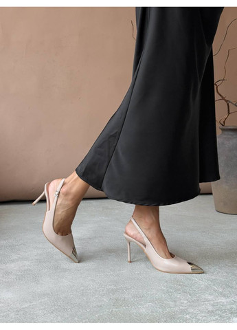 No Brand Стильні жіночі слінгбеки слінгбекі бежевий з штучна шкіра, — всесезон (353304771)