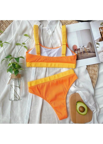 Комбінований літній купальник жіночий роздільний з топом в рубчик 5021-orange-m помаранчевий Fashion