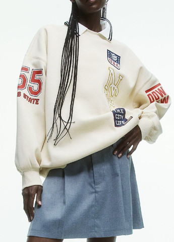 Свитшот H&M - крой рисунок светло-бежевый кэжуал - (283251818)