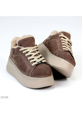 Жіночі зимові кросівки з натуральної замші, візон-беж, з утепленням напівшерстю No Brand (365654823)