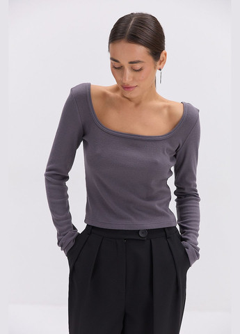 Жіночий лонгслів у шоколадний рубчик з квадратною горловиною Arjen (317233863)