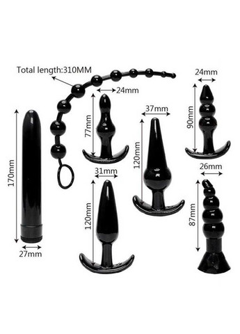 Комплект для интимных игр из 7 предметов для анального и вагинального применения черный No Brand (366887895)