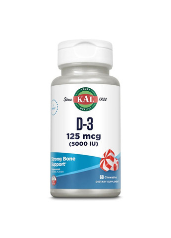 Комплекс вітамінів D-3 5000 IU 125mcg - 60 chewables KAL (288677458)