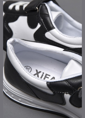 Черно-белые демисезонные кроссовки детские черно-белого цвета на липучке и шнуровке Let's Shop
