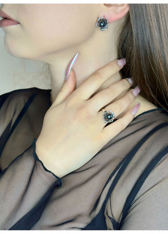 🖤 Срібний комплект прикрас з натуральним гематитом (чернений) — гармонія сили, стилю та елегантності. Family Jewelry House (356567828)