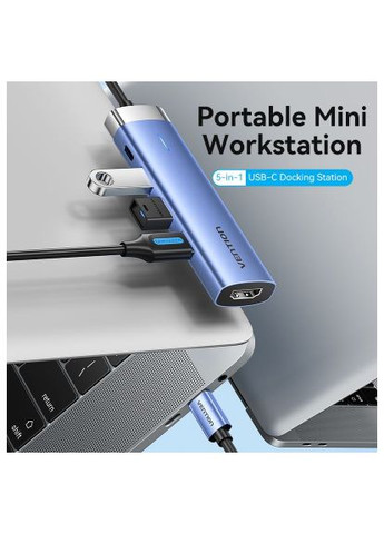 Концентратор USB 3.1 Type-C to HDMI/USB 3.0x3/PD 100W Blue Aluminum Alloy Hub 5-in-1 (TGESB) Vention USB 3.1 Type-C to HDMI/USB 3.0x3/PD 100W Blue Alum (366664024)