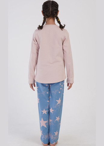 Розовая зимняя пижама с начесом подростковая для девочек (лонгслив,штаны) лонгслив + брюки Vienetta