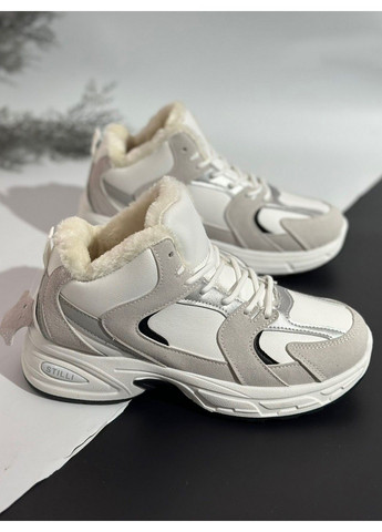 Молочные всесезон кожаные кроссовки на меху mn200-2 Stilli