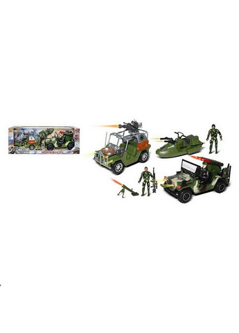 Ігровий набір "Набір спецтехніки". 2 машини, шлюпка, гранатомет, 3 ігрові фігурки військових 60,2х15,2х21,2 см Hanwei Toys (289366768)