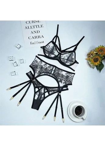 Черный демисезонный роскошный комплект нижнего белья марта в комплекте : бюстгальтер пояс с гартерами трусики, женский комплект No Brand комплект нижньої білизни Марта чорний