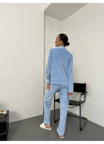 Голубая всесезон пижама женская велюровая рубашка,штаны,резинка рубашка + брюки No Brand