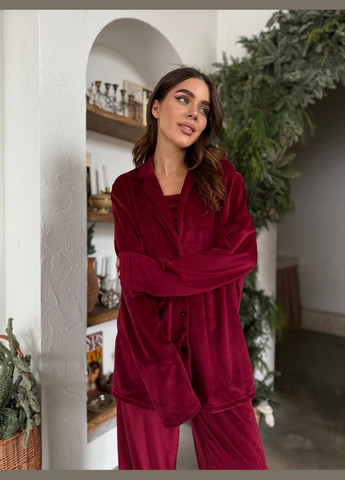 Бордова всесезон піжама трійка сорочка + топ + брюки Garna