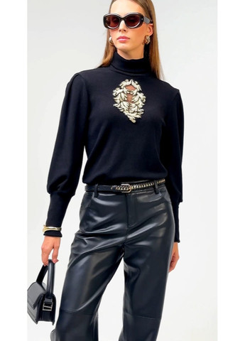 Чорна чорна трикотажна кофта з декоративною прикрасою - ua42 / eu36 Iren Klairie