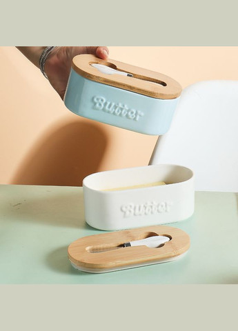 Масленка с ножом 7408 650 мл 19 х 8 см белая No Brand (364491075)