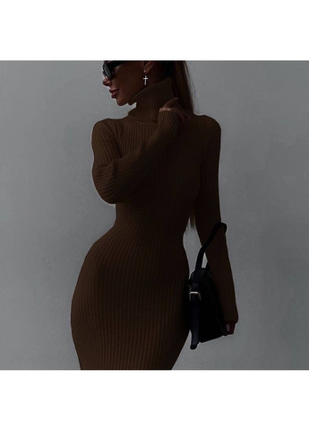 Темно-коричневое повседневный, вечернее, деловое, кэжуал женское платье силуэтная FINO Mode однотонное