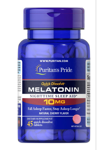 Мелатонин Puritan's Pride Melatonin 10 mg Quick Dissolve Cherry Flavor 45tabl Puritans Pride (293820197)