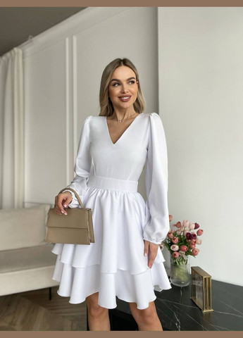 Білий класична сукня міні з подвійною спідницею бiлого кольору 31039 кльош Fashion однотонна