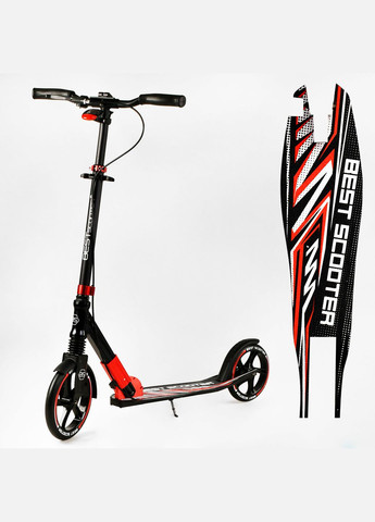 Двоколісний складний самокат, ліхтарик, амортизатор. Black and red (113219) Best Scooter (340908773)