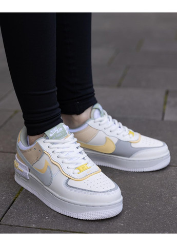 КРОССОВКИ ЖЕНСКИЕ NIKE AIR FORCE 1 SHADOW WHITE YELLOW НАЙК АИР ФОРС 1 ПРЕМИУМ No Brand бежевые демисезоны (367172029)