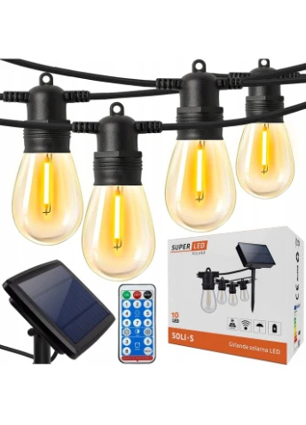 Сонячна гірлянда пластикова 10 м чорна 10 LED лампочок SuperLED (390158293)