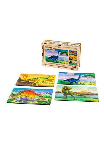 Дерев’яний дитячий пазл 4в1 "Динозаври" Puz-74598, 80 елементів No Brand (330602099)
