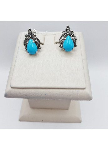 Сережки срібні з бірюзою і марказитом 6,13 г No Brand (369737187)
